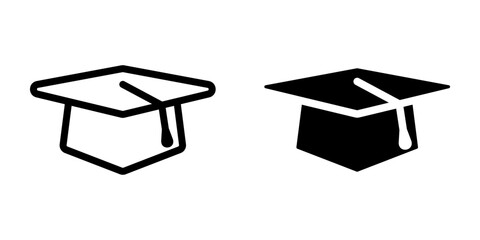 Mortarboard icon set. Simple graphic illustration of graduation cap icon, perfect for education related projects, websites, presentations, and more. Symbol of academic achievement.