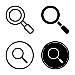 Magnifying glass icon set. A set of simple outline magnifying glass icons. These icons are ideal for use in website design, mobile applications.