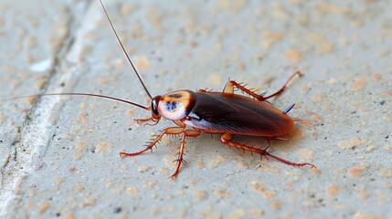 American cockroach crawling on floor  unpleasant pest invading your home environment