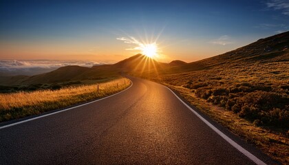 bright sunrise illuminating a winding road symbolizing the start of a new path