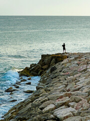 Beautiful landscape with wild nature and horizon at rocky sea coast