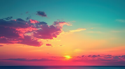 Obraz premium Vibrant Sunset over the Ocean with Colorful Clouds