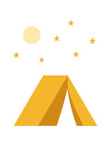 Minimal Camping Tent Icon with Stars in Flat Style