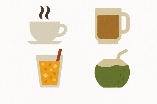 Colombian Drinks Icon Set with Tinto Coffee, Aguapanela and Traditional Beverages