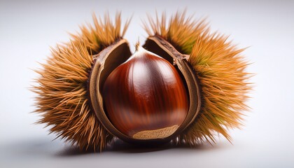 Close Up Of A Single Chestnut In Its Spiky Shell