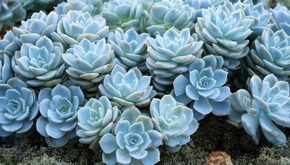 Close Up Of A Cluster Of Light Blue Succulent Plants