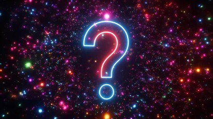 Glowing Neon Question Mark Symbol Against a Cosmic Background of Colorful Bokeh Lights query - Powered by Adobe