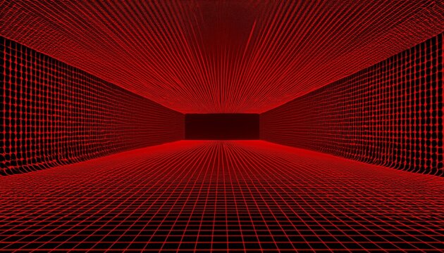 dynamic rhythm of warped perspective grid red black immersive abstract background transition geometric pattern visual rhythm 3d illusion digital design sci fi themes and conceptual projects