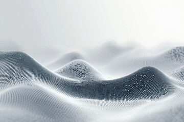 Abstract futuristic background with glowing blue particles forming wavy surface and bokeh effect