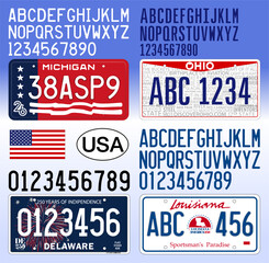 USA 2026 new pattern license plate car, Michigan, Ohio, Delaware, Louisiana, vector illustration