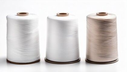 Three Blank White Empty Plain Fabric Bolts On White Isolated Background