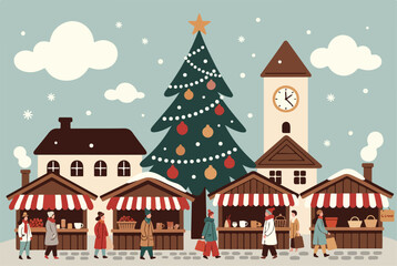 Christmas Market Cartoon