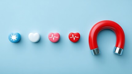 3D colorful man symbol with lock and key on red background with medicine and pills elements