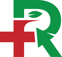Letter R arrow medical logo