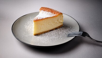 Fluffy Japanese Cheesecake Slice With Powdered Sugar Served On A Plate With Fork