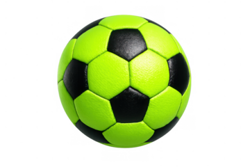Soccer ball in neon green and black, isolated on a transparent background, representing competition and sports