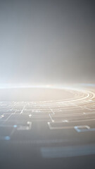 Abstract digital background with glowing circuit patterns and soft gradients.