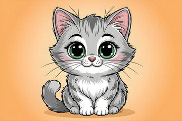 Obraz premium Cute kitten sitting with big green eyes cartoon
