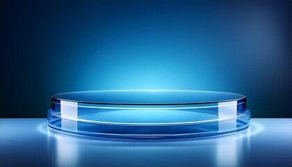 modern product showcase on blue glass podium highlighting reliability