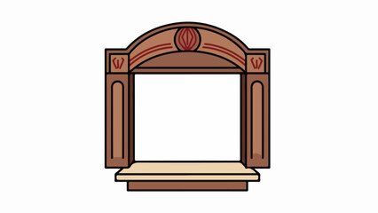 Classic decorative arch frame in wood with ornate carvings, central crest at top. This elegant arch frame provides refined architectural element for design projects, graphic assets.