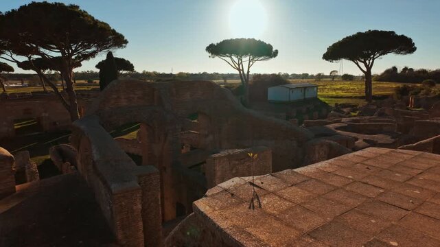 Panoranic view of Ostia Antica, the old port of Rome, Lazio, Italy, dating back to the 7th century BC