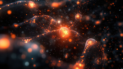 Abstract cosmic landscape with glowing orbs and particles, evoking a sense of wonder and mystery AI Generative