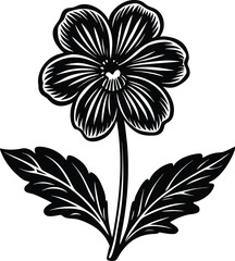 Black and white of a flower with five petals and leaves © Cristmas