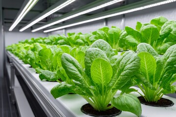 Vertical farming growing fresh green lettuce indoors