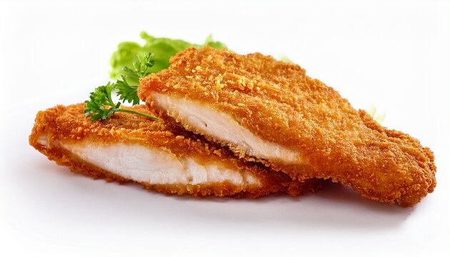 Traditional Breaded Filleted Fish Isolated On White