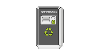 Battery recycling station with green recycling symbol on gray background  