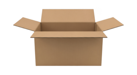 Open empty cardboard box isolated on transparent background for packaging product delivery moving services