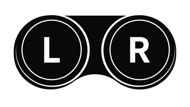 Black and white illustration of a pair of binoculars with the letters l and r