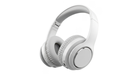White over ear headphones with noise cancelling technology and adjustable headband for immersive audio experience png