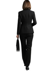 Professional woman in black suit isolated on transparent background
