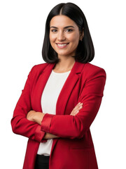 Confident businesswoman in red blazer isolated on transparent background