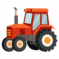 Fototapeta premium Red Agricultural Tractor Side View. Farm transport vehicle. Flat vector icon isolated on white background