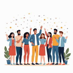 Friendly office farewell illustration showing coworkers waving goodbye as a colleague moves on, flat modern vector design with soft pastel tones and a warm positive atmosphere