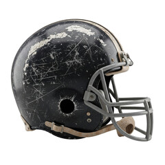 Fototapeta premium Old Football Helmet Scratched Worn Black