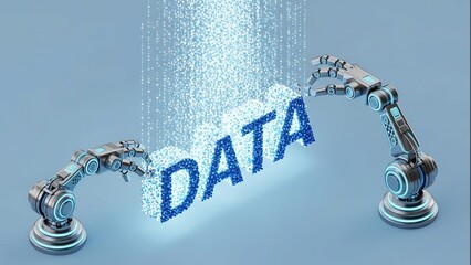 Robotic Arms Handling Data Blocks Digitally.