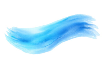 Blue watercolor brush stroke creating an abstract wave shape, dynamic paint texture expressing liquid movement, transparent background