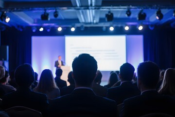 Audience watches a presenter on stage at a conference