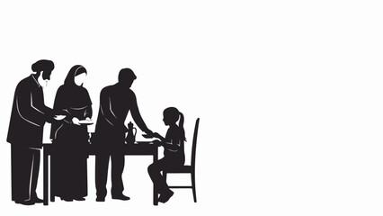 Child doctor visit illustration featuring medical professional examining young patient with family members present.