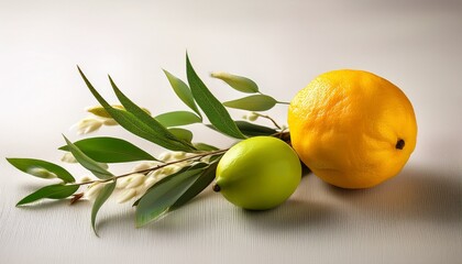 Lulav Myrtle Willow And Etrog Citron On A Light Background