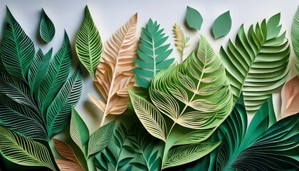 Intricate Layered Paper Cut Ferns And Leaves Creating A Lush Botanical Scene Artwork Spring