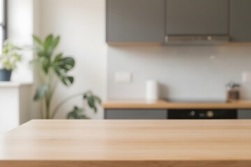 Wood countertop in modern kitchen setting provides space for food preparation