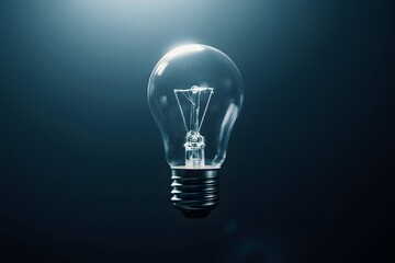 Bright light shines from a clear vintage style bulb against a dark teal background