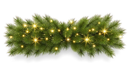 christmas garland with green fir branches and sparkling golden lights a festive seasonal border for holiday designs and new year celebrations.
