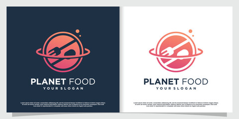Planet food logo with simple and minimalist concept Premium Vector