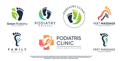 Podiatrist logo set with creative element style Premium Vector