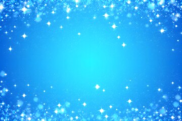 Sparkling stars and bokeh lights create a beautiful blue christmas frame